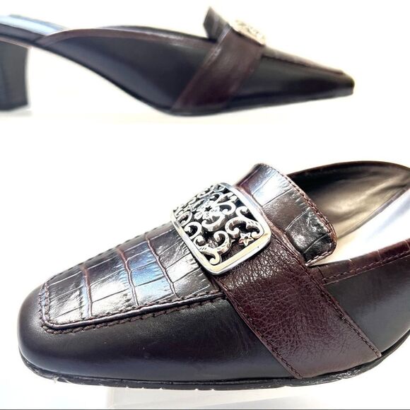 BRIGHTON NWT Size 6.5 STEPH Chocolate Brown Leather Crocodile Slip On Mule Heel - Picture 4 of 9